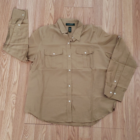 Lauren Ralph Lauren Tops - Ralph Lauren Silk-Cotton Blend Button Down…